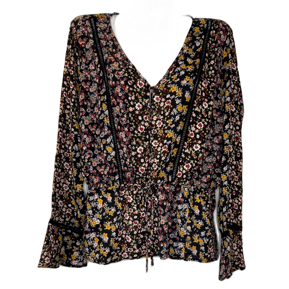 Lily White Womens Mixed Floral Feminine Boho Blouse